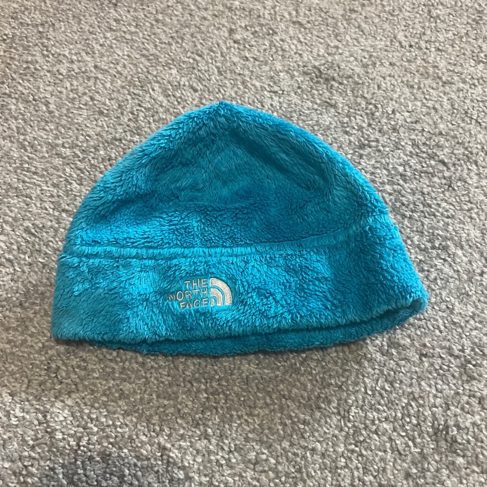 The north face beanie girls‎ blue fleece logo spell out hat cap outdoor winter